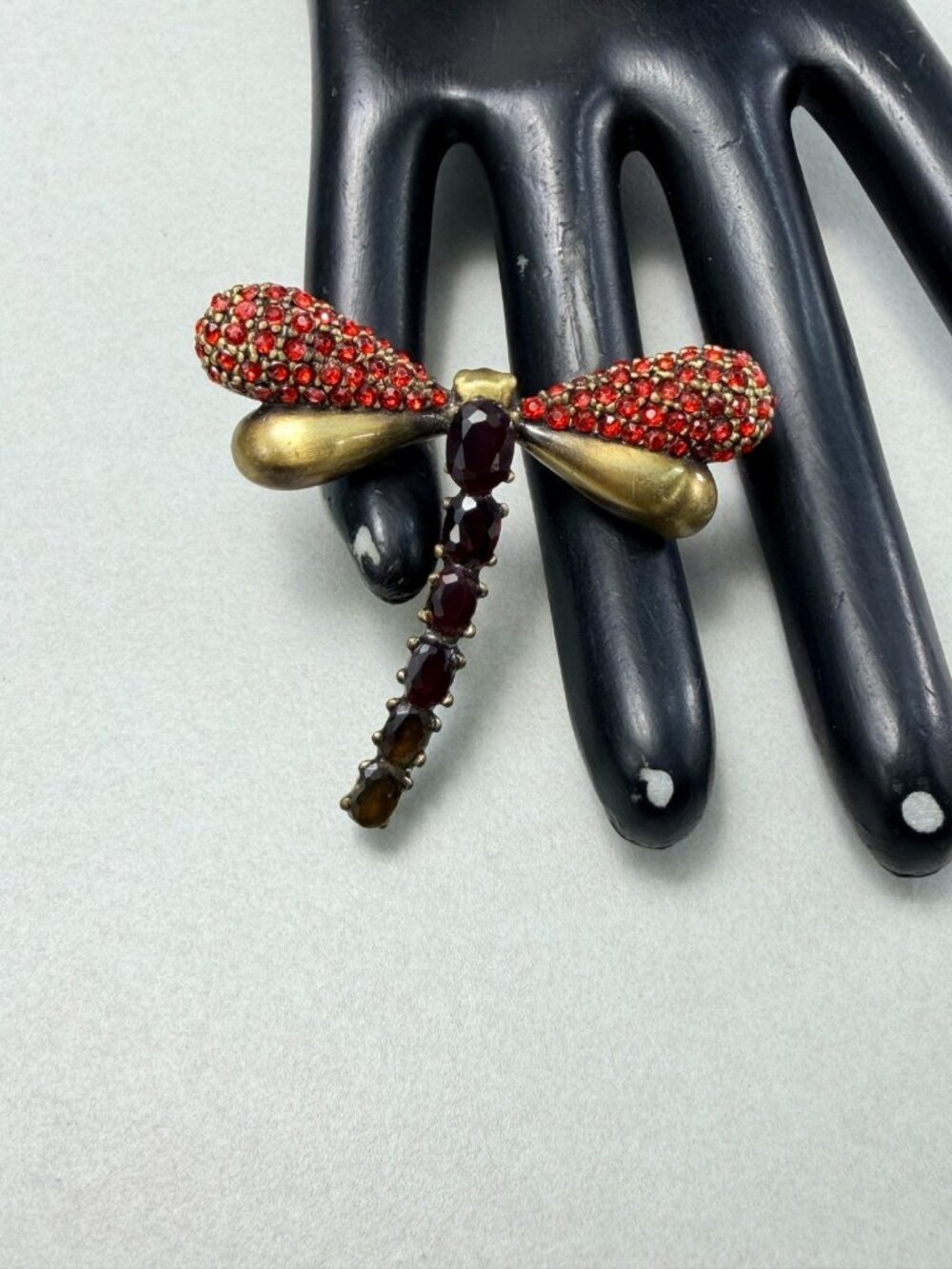 Vintage Gap Dragonfly Brooch Red Rhinestones Gold Tone Statement Pin